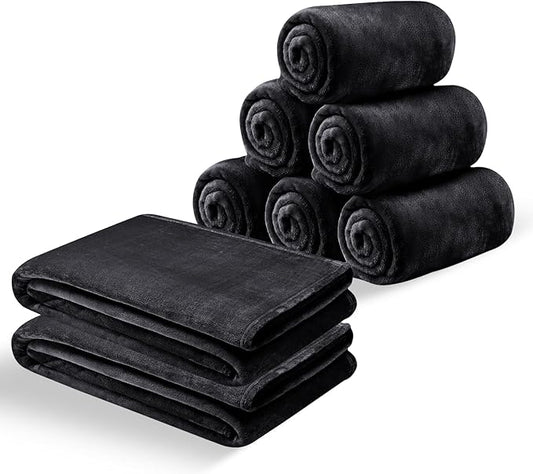 MOONLIGHT20015 Fleece Blanket Queen Size 8 Pack - Soft Fluffy Black Throw Blanket for Couch & Sofa, Lightweight Luxury 400 GSM Microfiber Fuzzy Bed Blankets and Throws (90 x 90 Inches, Queen)