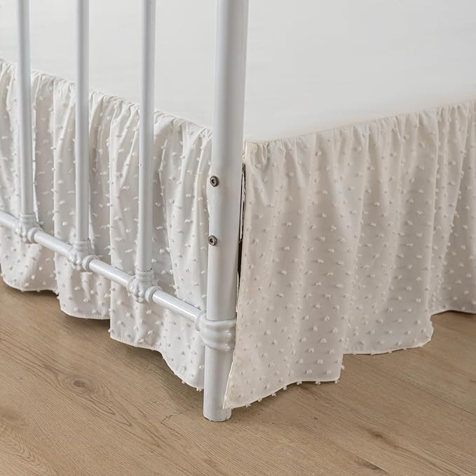 Tufted Dot Bed Skirt Twin Size Ruffled Bed Skirt with Split Corners, 14 Inch Drop Dust Ruffle Bed Skirts with Platform, Ivory