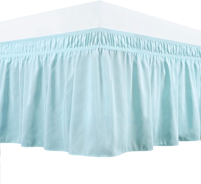 Bed Skirt - Wrap Around Bed Skirts Elastic Dust Ruffles, Easy Fit Wrinkle and Fade Resistant Luxurious Fabric Solid Color, Light Blue Full XXL Size Beds 15 Inch Drop