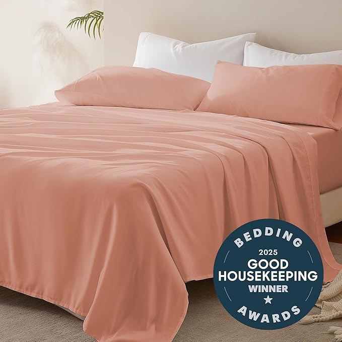 SLEEP ZONE Nanotex Super Soft Cooling Twin Bed Sheets Set for Kids 3 Piece - Easy Care Fitted Flat Sheet & Pillowcase Sets - Wrinkle Free, Fade Resistant, Deep Pocket 16" (Dull Pink, Twin)