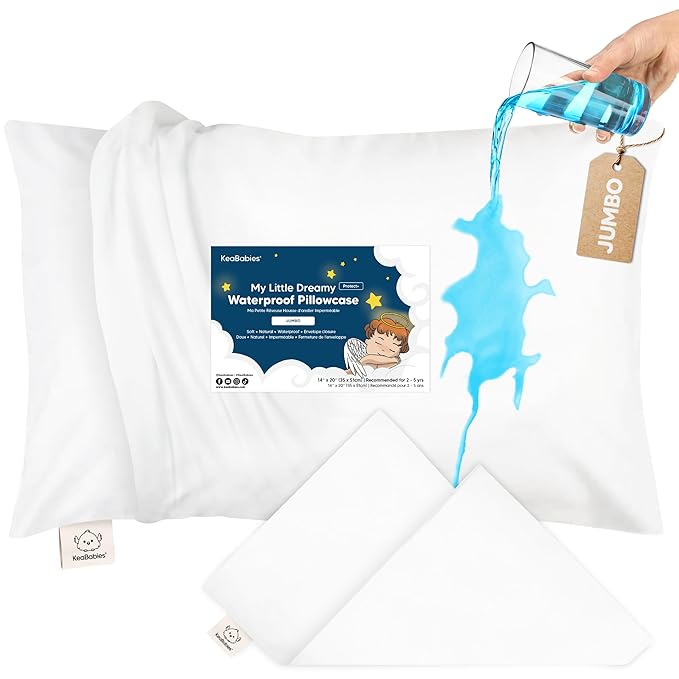 KeaBabies 14x20 Toddler Pillowcase, 1-Pack Waterproof - Soft Waterproof Toddler Pillow Protector Cover for Kids, Boys, Girls, Durable Machine Washable, Jumbo Travel Pillow Sold Separately (Soft White)