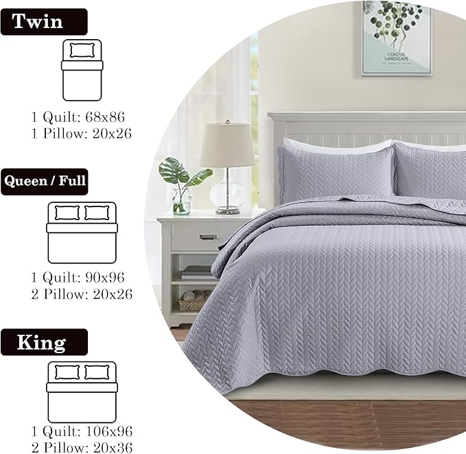 IR Imperial Rooms California King Quilt Bedding Set Size (118"x106") + 2 Pillow Shams (20" x 36"+ 2") - 3 Pcs All Season Reversible Microfiber Coverlet Embossed Quilt Bedspread (Silver)