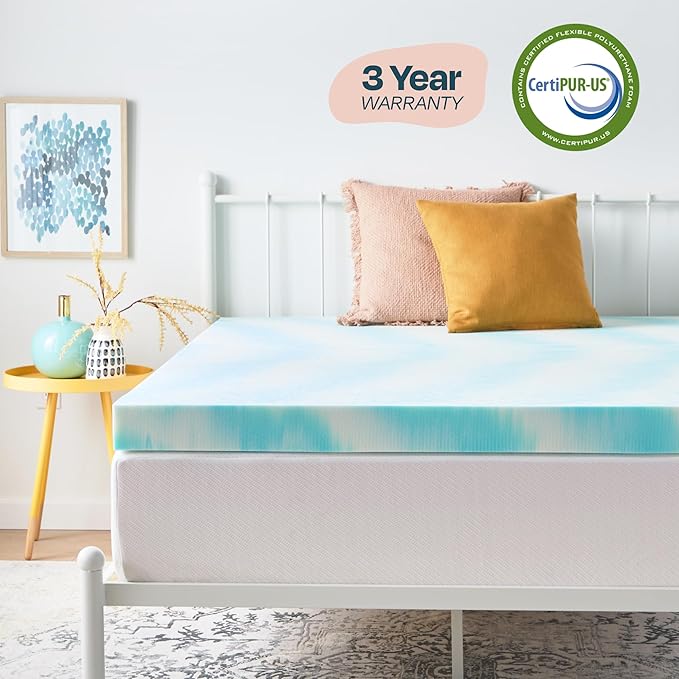 Linenspa 4 Inch Swirl Gel Memory Foam Mattress Topper, Twin Size – Cooling Gel Infused, Ventilation Holes – Pressure Relieving Bed Topper – CertiPUR Certified
