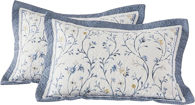 Oversized Queen Bedspread 102"x120" - 100% Cotton Lightweight All-Season Quilted Coverlet with Vine Floral Design - Elegant Farmhouse & Modern Bedding - Oversized Queen Quilt in Blue/White