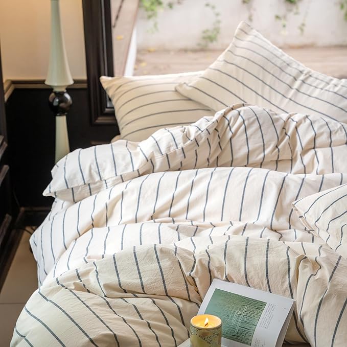 Striped Comforter Set Twin XL Size Grey Stripes Pattern Printed Comforter 3 Pieces Lightweight Boho Bedding Comforter Set for All Seasons Breathable Soft Fluffy Beige Comforter with 2 Pillowcases