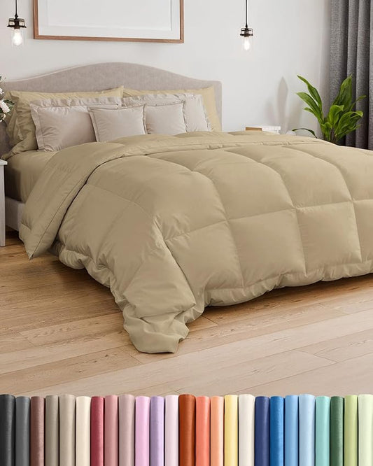 Cal King Size, Beige Alternative Down Comforter - Warm, Lightweight & Breathable Hotel Quality Bedding Set for Men, Women, Kids & Teens - All Season Oversized Cooling Microfiber Duvet Insert Comforter