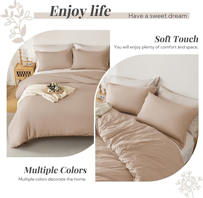 MILDLY Super Soft Duvet Cover 2pcs - 100% Washed Microfiber Rugby Tan Comforter Cover Set with Zipper Closure & Corner Ties (No Comforter)