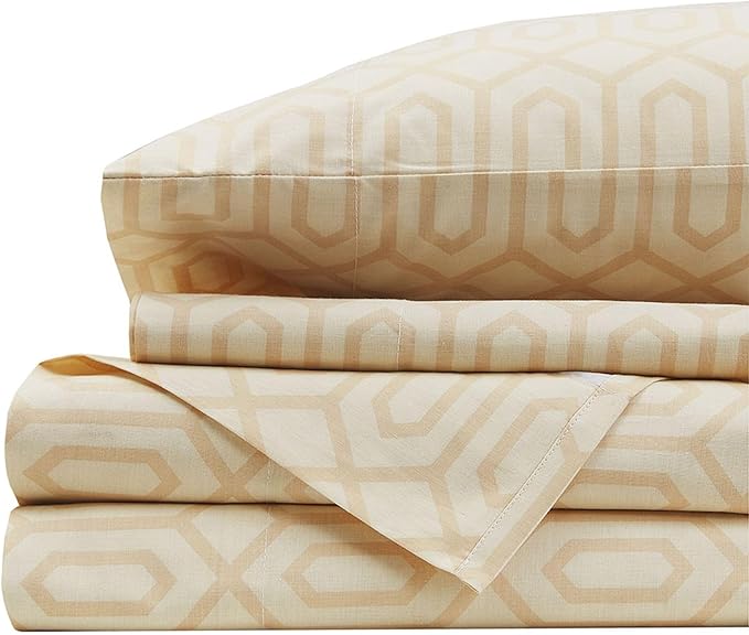 Comfort Spaces 144TC Cotton Sheet Set Breathable, Lightweight, Soft with Elastic Deep Pocket, Modern All Season Cozy Bedding, Matching Pillow Case, Full, Diamond Tan 4 Piece