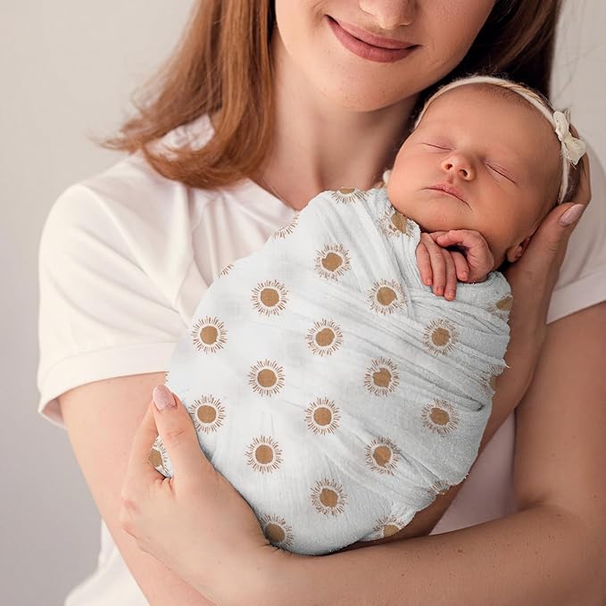 Premium Soft Muslin Cotton Baby Muslin Swaddle Blanket for Newborns - Gender-Neutral Receiving Wrap for Boys and Girls, 47x47in (120x120cm) Large (Lovely Sun)