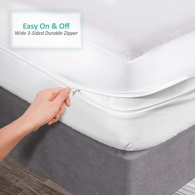 Nestl Premium Zippered Mattress Encasement - Water Proof Full Mattress Protector - Cotton Terry Top Fits 15 Inches Deep - Full