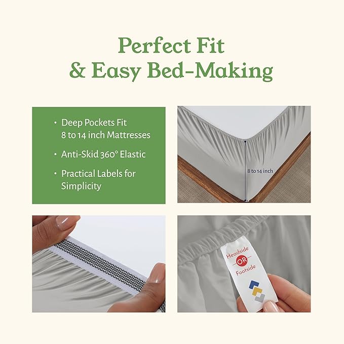 California Design Den Twin Sheet Set - Soft 100% Organic Cotton Bed Sheets with Deep Pockets, Crisp Percale, Breathable and Durable Bedding Set - Light Grey