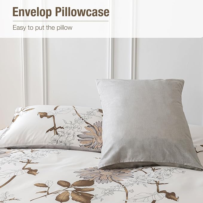 Lekesky Duvet Cover Queen Size, Reversible Dahlia Floral Duvet Cover Set, Soft Microfiber Off White Bedding Duvet Cover Sets with Zipper Closure (1 Duvet Cover 90"x90", 2 Pillowcases 20"x26")
