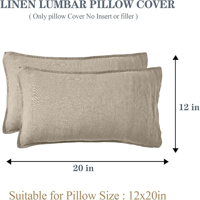 Simple&Opulence 100% Linen Lumbar Pillow Cover 12 x 20 Inches Set of 2 Rectangular Decorative Throw Cushion Cover for Couch Sofa Bed Living Room Office Soft Breathable Farmhouse - Linen