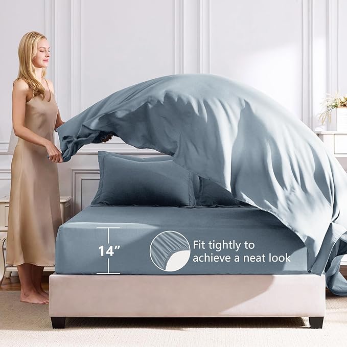 CozyLux Twin Comforter Set with Sheets Dusty Blue - 5 Pieces Bed in a Bag Twin, All Season Bed Set for Girls and Boys, Bedding Set with Down Alternative Comforter, Sheets, Pillowcase & Sham