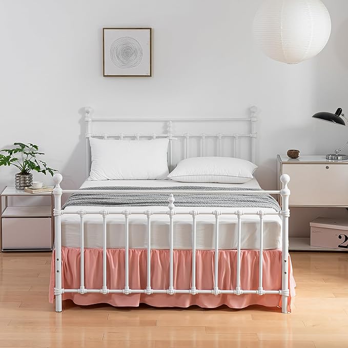 Bed Skirt Full Size Ruffled Bed Skirts with Split Corners, 14 Inch Drop Dust Ruffle Bed Skirt with Platform, 14 Inch, Peach