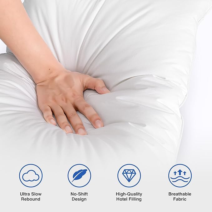 Feather Pillows King Size Set of 2 - Goose Down Hotel Bed Pillow for Sleeping, Soft 600 Thread Count Cotton Cover, Fluffy Support Surround Fill Polyester for Side, Back and Stomach Sleepers