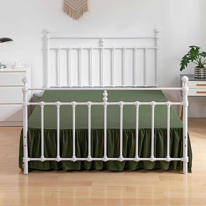 Bed Skirt King Size Ruffled Bed Skirts with Split Corners, 12 Inch Drop Dust Ruffle Bed Skirt with Platform, Green, King - 12" Drop
