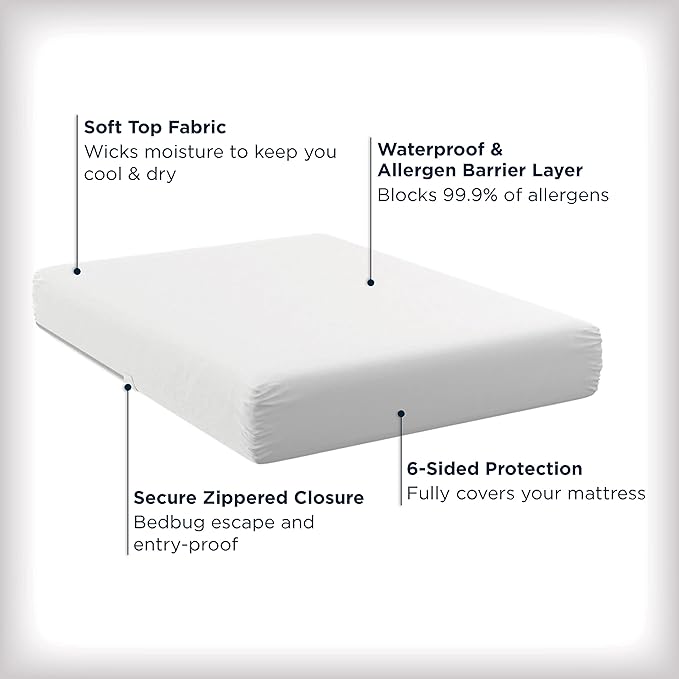 AllerEase Waterproof Mattress Protector, Maximum Allergy Mattress Protector, Queen Mattress Cover