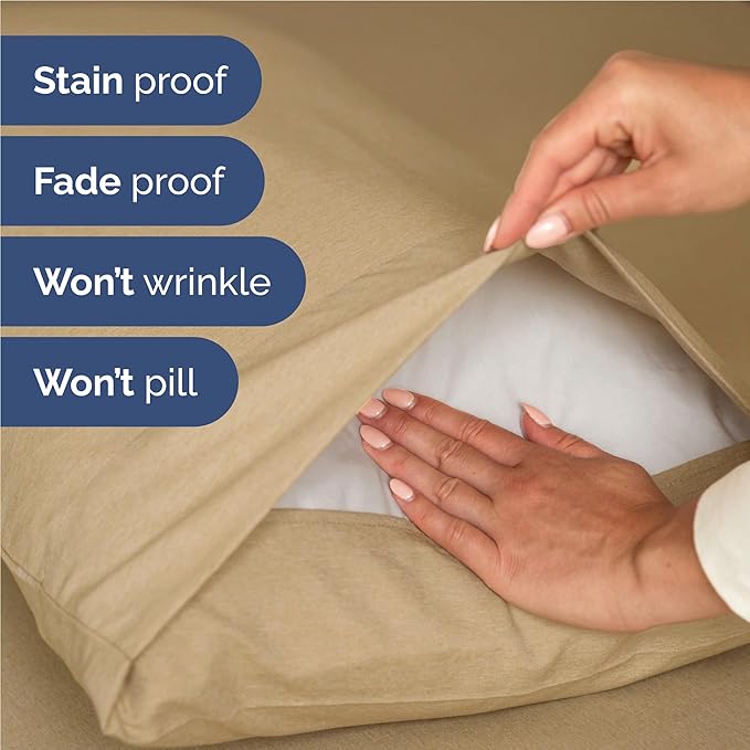 Full 6 Piece Sheet Set - Comfy Breathable & Cooling - Ultra Soft Hotel Luxury Bedding Set w/ 8-16 Inch Deep Pockets - 1 Flat & 1 Fitted Sheet & 4 Pillowcases - Wrinkle Free & Easy Care - Heathered Tan