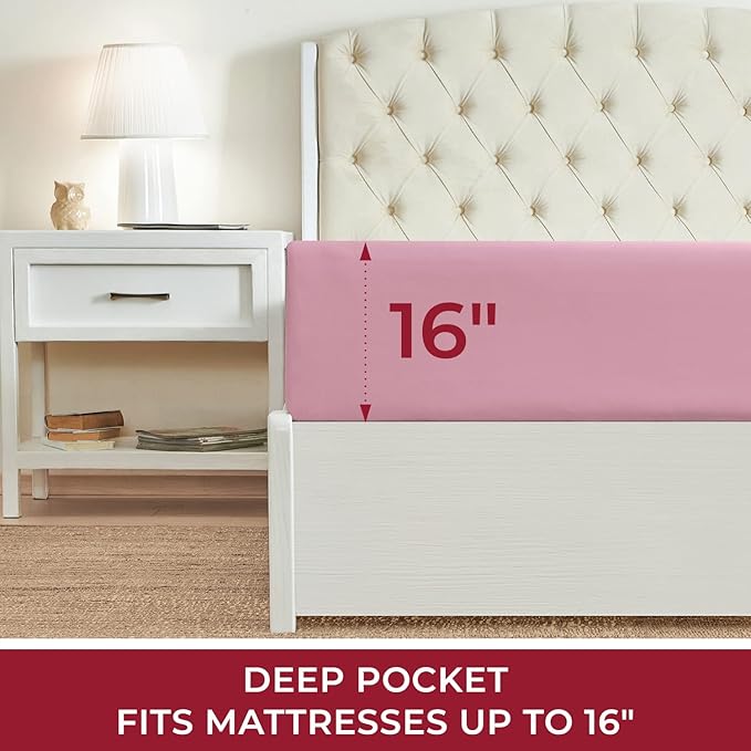 Mellanni Twin Fitted Sheet - Iconic Collection Bedding Sheets with up to 16 inch Deep Pocket - Soft & Cooling - Fade & Stain Resistant - 1 PC (Twin, Pink)
