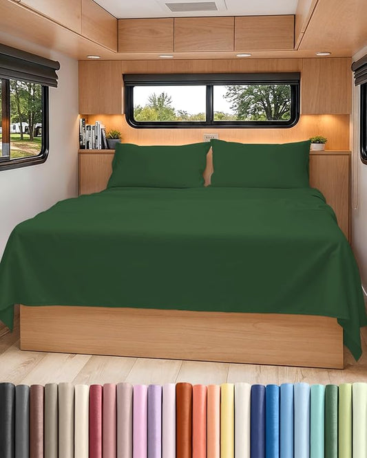 RV Short Queen Sheet Set 60 X 75 - 4 Piece RV Short Queen Bed Sheets - Soft, Breathable & Cooling - Designed for Bunks, Trailers & Campers - Fits 8” to 12" Mattress - Luxury Bedding - Emerald Green