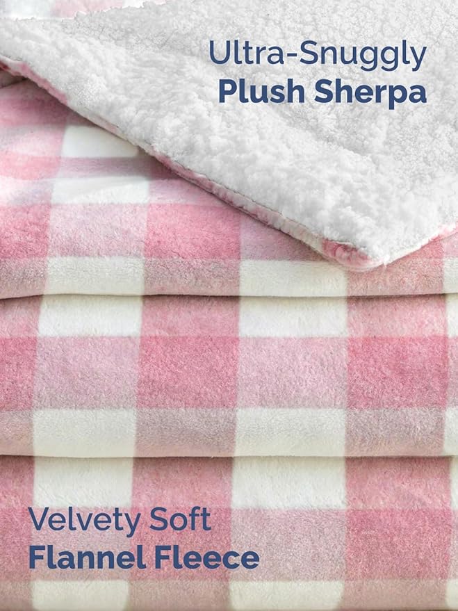 Valentines Day Throw Blanket - Pink Checkered Sherpa Fleece Blanket Throw Size - Super Soft Double Sided for Bed, Sofa, Couch - Thick, Warm & Plush - Luxurious Bedding Valentines Day Decor - 50" x 60"