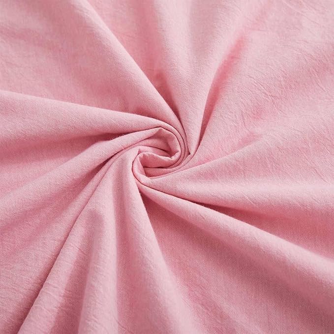 LOVQUE Pink Cotton Duvet Cover King Size, Linen Like Natural Bedding Set with Zipper Closure (No Comforter), 104x90 Inches