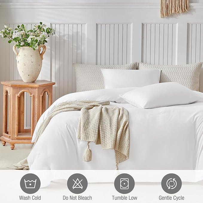 Lekesky Queen Size Duvet Cover Set, White Duvet Cover, Ultra-Soft Microfiber 3 Pieces Comforter Cover with Zipper and Corner Ties, Includes 2 Pillowcases 20"x26"
