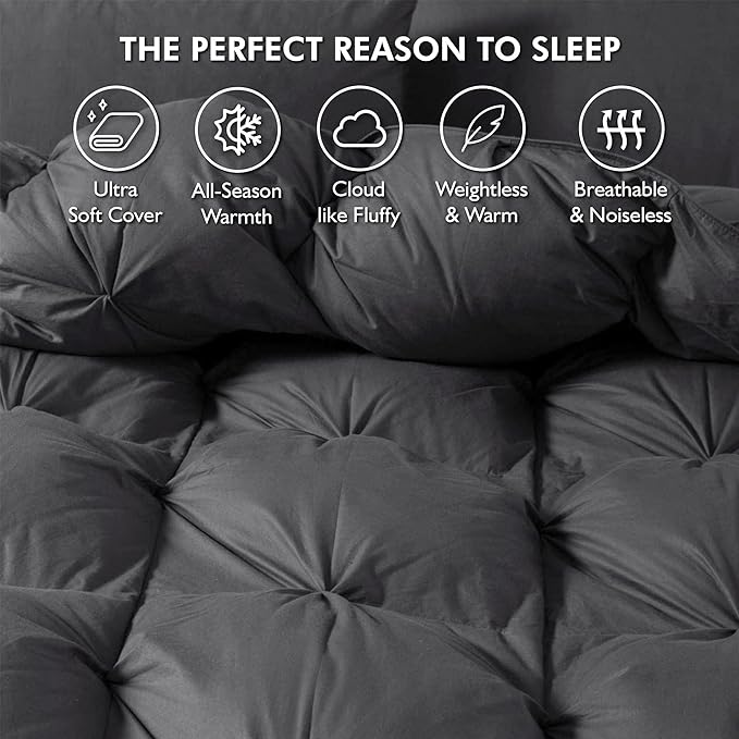 Luxurious Goose Down Feather Fiber Comforter King/California King Size Duvet Insert, Pinch Pleat Ruffled Twisted Flower, Premium Baffle Box, 100% Egyptian Cotton Cover, 75 oz. Fill Weight, Gray