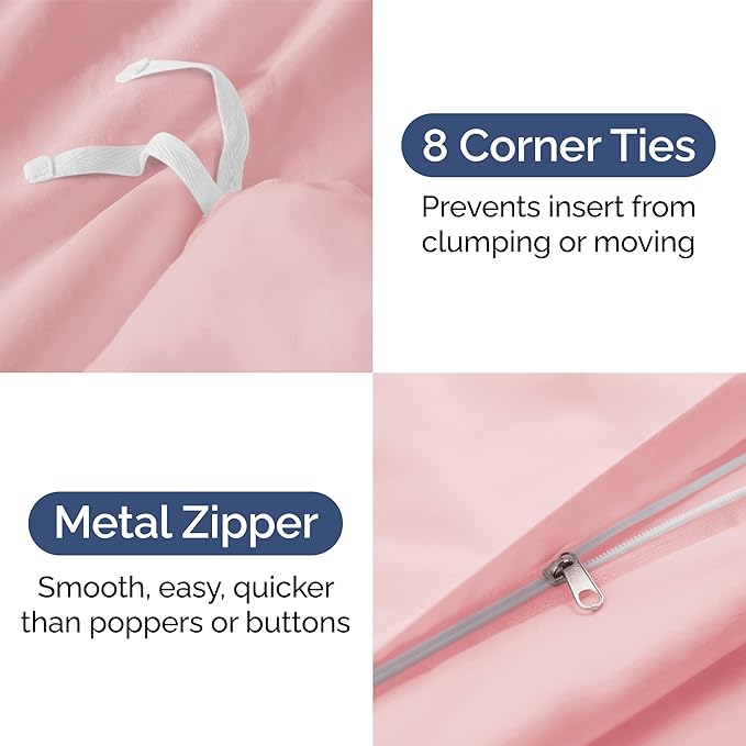 Duvet Cover Twin/Twin XL Size - Extra Soft Twin/Twin XL Size Duvet Cover - Breathable, Easy Care and Fade Free with Zipper Closures & Ties - 68" x 90" Inches - (Baby Pink) Comforter Not Included