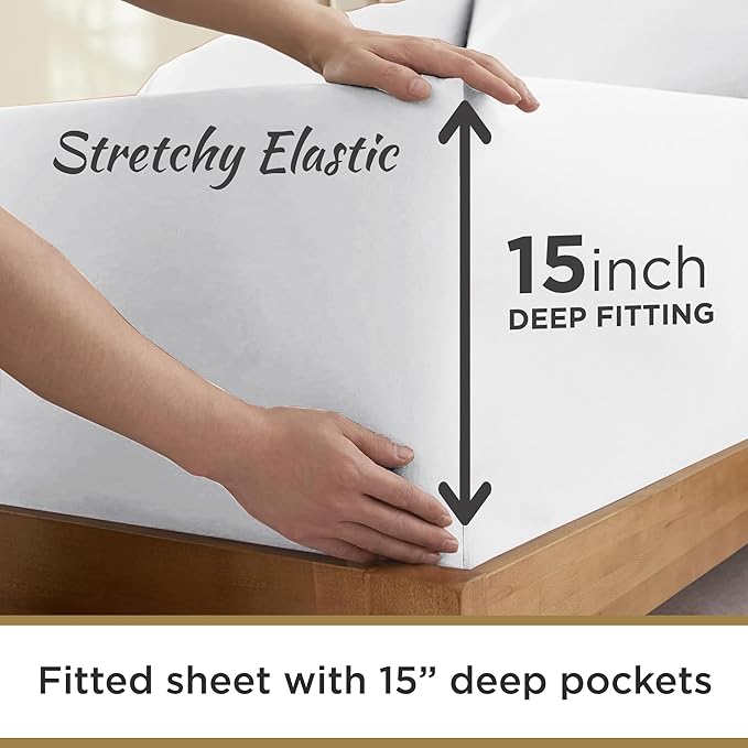 Twin XL Bed Sheets - 100% Microfiber Double Brushed Sheet Set - Extra Soft & Wrinkle Free - 15" Deep Pockets - Dorm & Hospital Bedding - 3 PC Set (White)