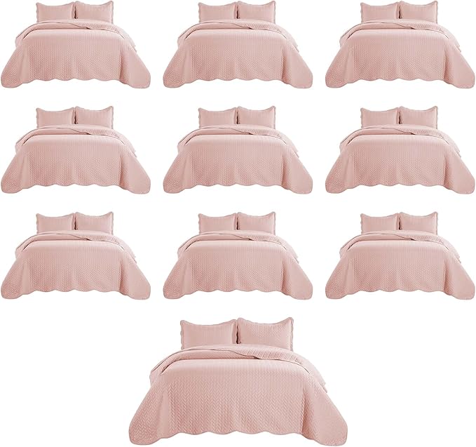 MOONLIGHT20015 Twin Quilt Bedding Set (68” x 86”) - Bulk Pack of 10 Wholesale for Hotels, Guest Bedroom & Airbnbs - Lightweight Microfiber Reversible Embossed Quilts Bedspreads (Peach)