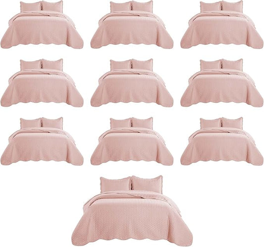 MOONLIGHT20015 Twin Quilt Bedding Set (68” x 86”) - Bulk Pack of 10 Wholesale for Hotels, Guest Bedroom & Airbnbs - Lightweight Microfiber Reversible Embossed Quilts Bedspreads (Peach)