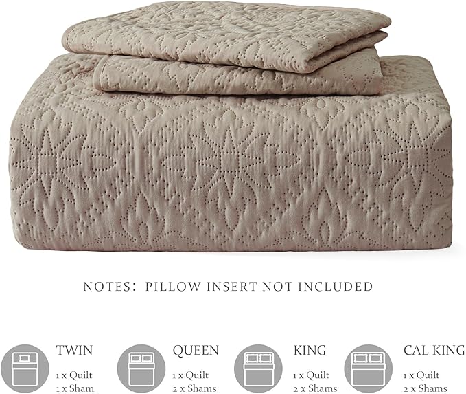 Exclusivo Mezcla Queen Quilt Bedding Set, Lightweight Soft Bedspreads Coverlets with 2 Pillow Shams, Modern Taupe Quilts Queen Full Size for All Seasons