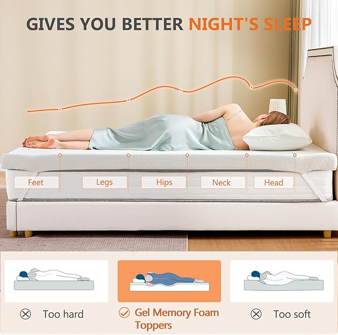 Sweetcrispy Memory Foam Mattress Topper Twin with Removable Soft Cover, 2 Inch Thick Gel Infused Cooling Toppers Pad for Twin Size Bed, Sleeper Sofa, RV, Camper, CertiPUR US Certified, Ventilated