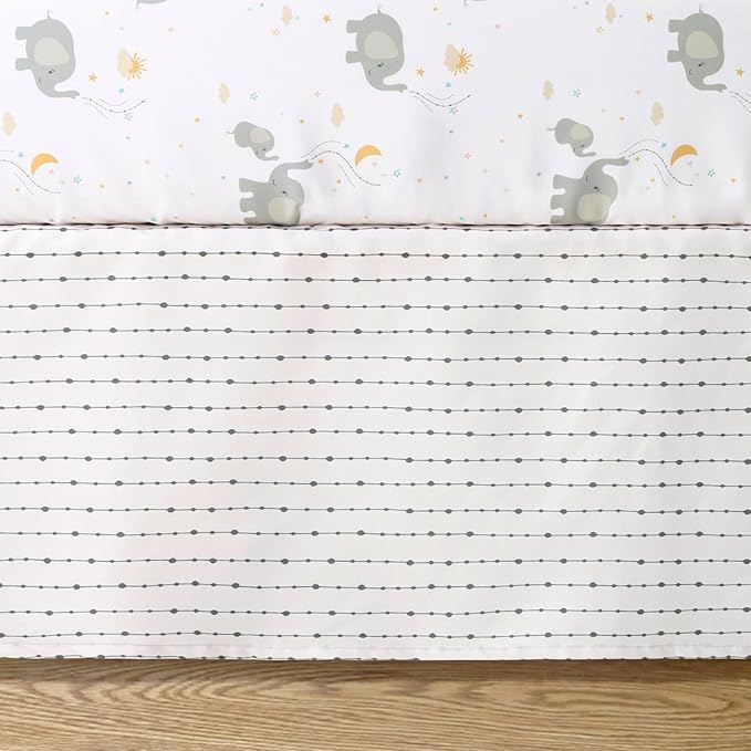 The Peanutshell 3 Piece Elephant Whimsy Baby Crib Bedding Set Boy or Girl, Nursery Decor Boy Crib Comforter Set, Classic Neutral Ivory & Cream Tones Quilt and Accessories, Gender Neutral