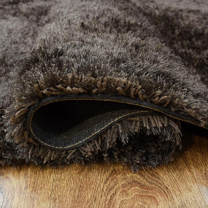Hand Tufted SHAG Polyester ECO-Friendly Area Rugs - 3'11''x5'7'', Rectangle, Dark Brown Beige, Solid Plain Design, High Pile Thick Handmade Anti Skid Rugs for Living Room K00111
