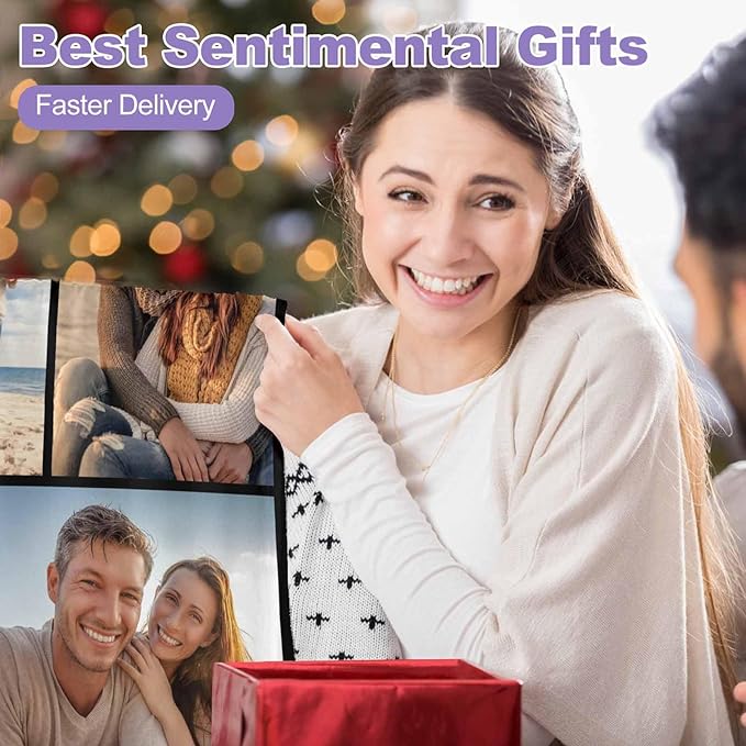 Custom Blanket with Picture, 8 Photos Customizable Blanket Personalized Blankets Family Memory Gift for Dad Mom Grandpa Grandma