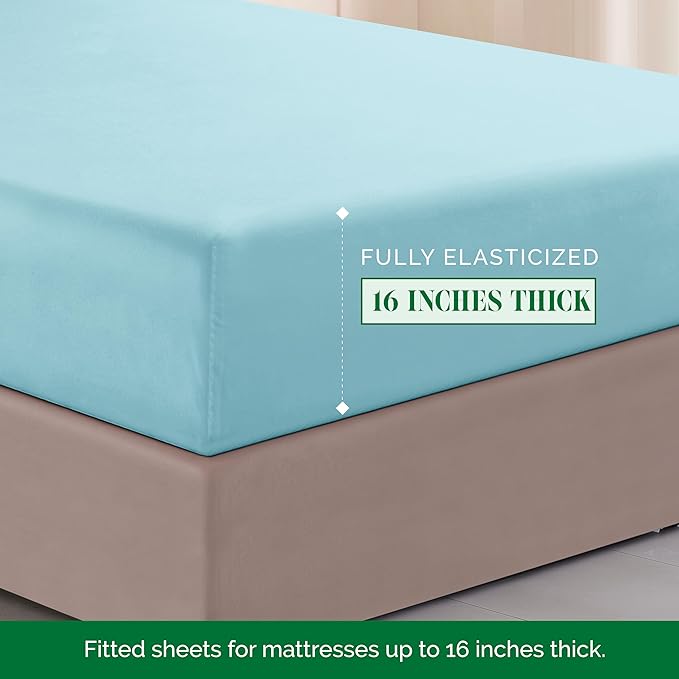 Elegant Comfort Luxurious 1500 Premium Hotel Quality Microfiber Three Line Embroidered Softest 4-Piece Bed Sheet Set, Wrinkle and Fade Resistant, Full, Aqua Blue