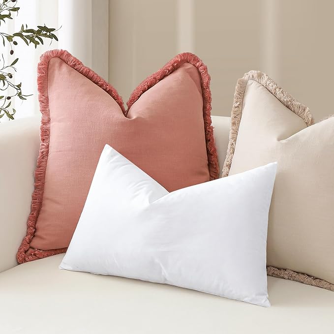 Artscope Synthetic Down Lumbar Pillow Insert, 12x12 Down Alternative Throw Pillow Insert. Ultra Soft Fluffy Sleeping Pillow with 100% Cotton Cover, Decorative Pillows Set of 2-White
