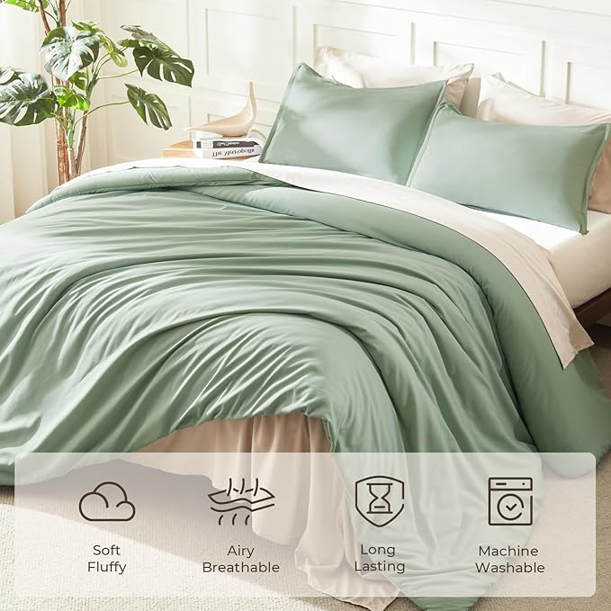 Litanika Oversized King Comforter Set 128x120, 3 Pieces Alaskan King Super King Plus Sage Green Lightweight Solid Bedding Set, All Season Fluffy Bed Set Quilt Blanket