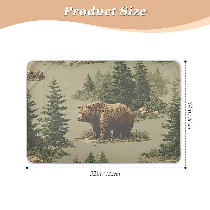 Waterproof Bed Pad Reusable Changing Pad Toddler Mattress Protector Large Pee Pad Baby Diaper Pad Soft Washable Liner Forest Brown Bears Green