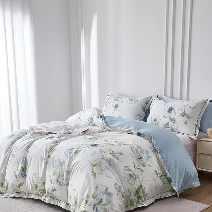 OAITE Duvet Cover Set Twin Size Floral Pattern 500 Thread Count Ultra Soft 100% Cotton Duvet Cover Sets 3-PC, Breathable Duvet Cover with Zipper Closure & Corner Ties