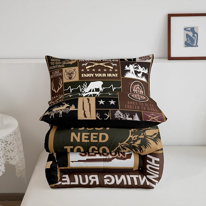 Feelyou Deer Bedding Set Twin Size for Kids Toddler Deer Hunting Comforter Set Boys Girls Hunting Gifts Bedding Set Deer Antlers Duvet Insert Microfiber Bed Set