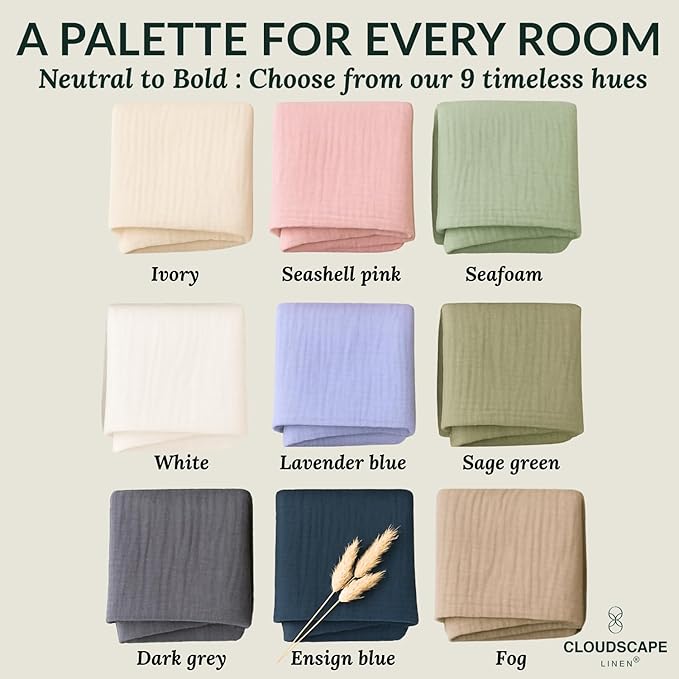 Cloud Scape Linen 8-Layer Muslin Blanket Queen Size - 100% Cotton, Soft and Breathable, Oversized Winter Blanket, Fits up to Full Size Bed, 92x92, Lavender Blue