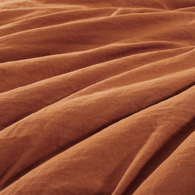 WRENSONGE Super King Plus Comforter Set- 7 Pieces Soft Burnt Orange Bed in a Bag with Fitted Sheet, Flat Sheet, 2 Shams, and 2 Pillowcases-Warm Bed Sets Fall Comforter for All Seasons