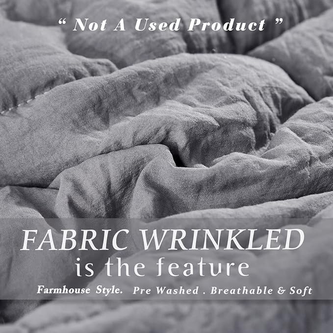 HIG 3pc Prewashed All Season Down Alternative Comforter Duvet Insert -Quilted Comforter with Corner Tabs -Box Stitched -250GSM Fiberfill Chic Farmhouse Style Bedding(Salomon,Queen,Gray)