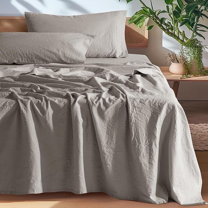 SONORO KATE 100% French Pure Linen Sheets, Breathable and Durable Queen Size Sheets, 16 Inch Deep Pocket - 4 Piece (Mauve Brown)