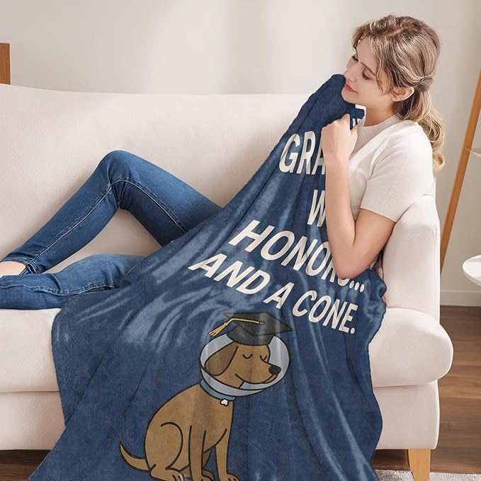 Graduated Gifts, Funny Graduation Theme Flannel Blanket for Women, Students, Teachers, Throw Blankets for Kids Girls Boys Dog Lovers, Travel Camping Sofa Living Room Decor 40x50 in