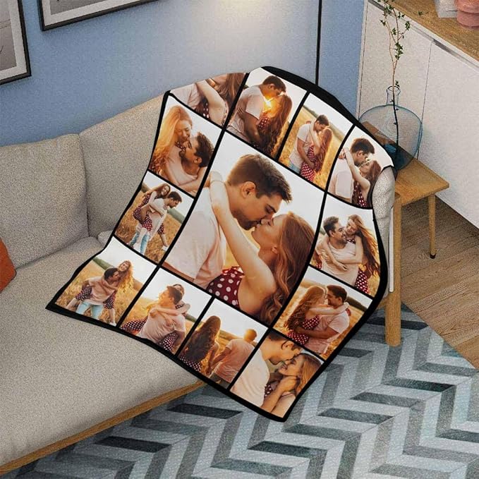 Custom Blankets with Photos, 13 Photos Customized Gifts Personalized Blankets and Throws Customized Christmas Birthday Couples Gifts Personalized Gifts for Women Men, 8 Sizes